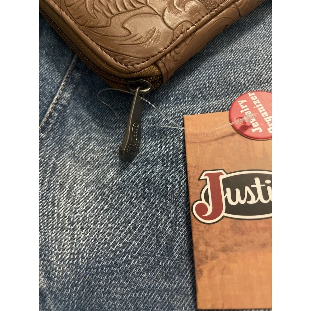 NWT New‎ Justin Western Tool Brown Leather Jewelry Organizer Wallet Zipper Close